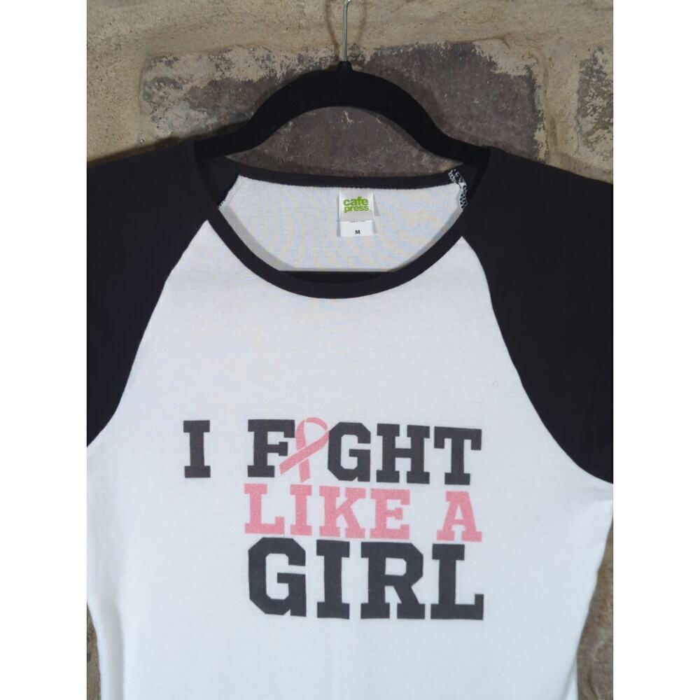 Cafe Press Top Woman's Medium White Black I Fight Like A Girl Cancer Graphic - Picture 2 of 10